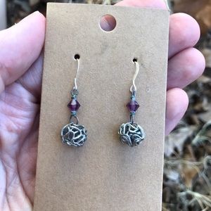 925 vintage dangle ball artisan earrings silver purple